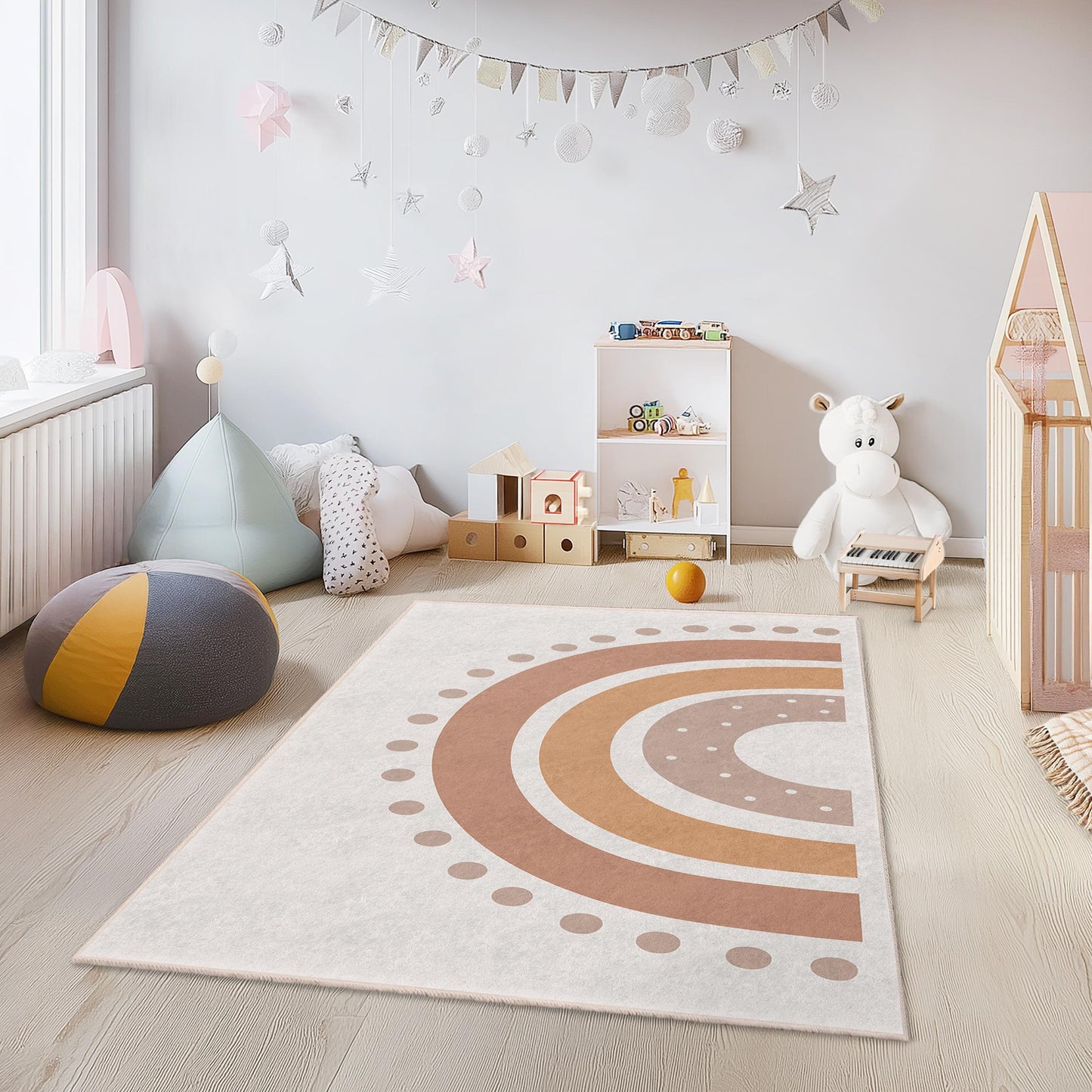 Moderner rechteckiger Kinderteppich mit Regenbogenmuster, schicker Kinderzimmerteppich, Spielzimmerteppich, weicher Teppich für die Kinderzimmerdekoration