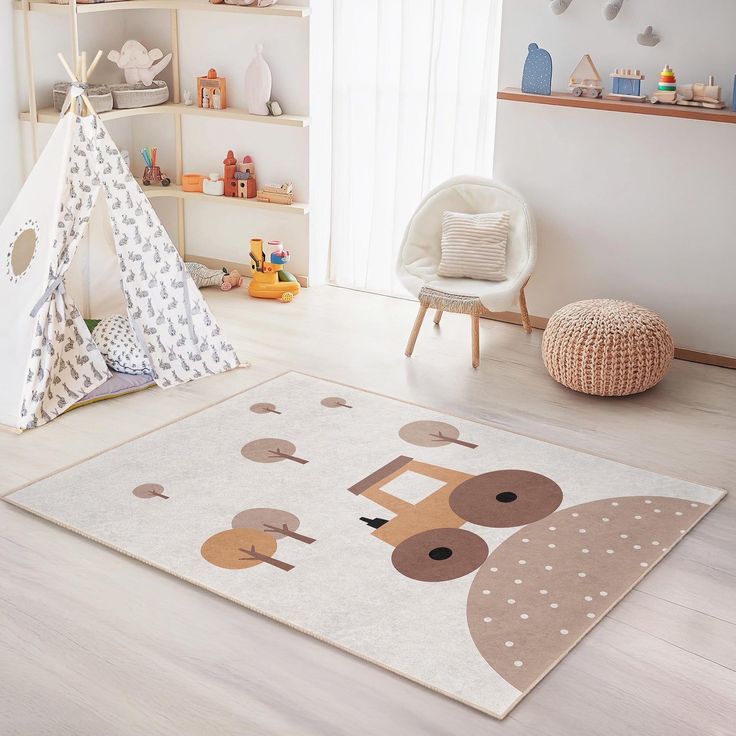 Niedlicher Traktor-Kinderzimmerteppich, Teppich mit Bauernhofmotiv, rechteckiger Spielzimmerteppich, Kinderzimmerdekoration, weicher Kinderteppich