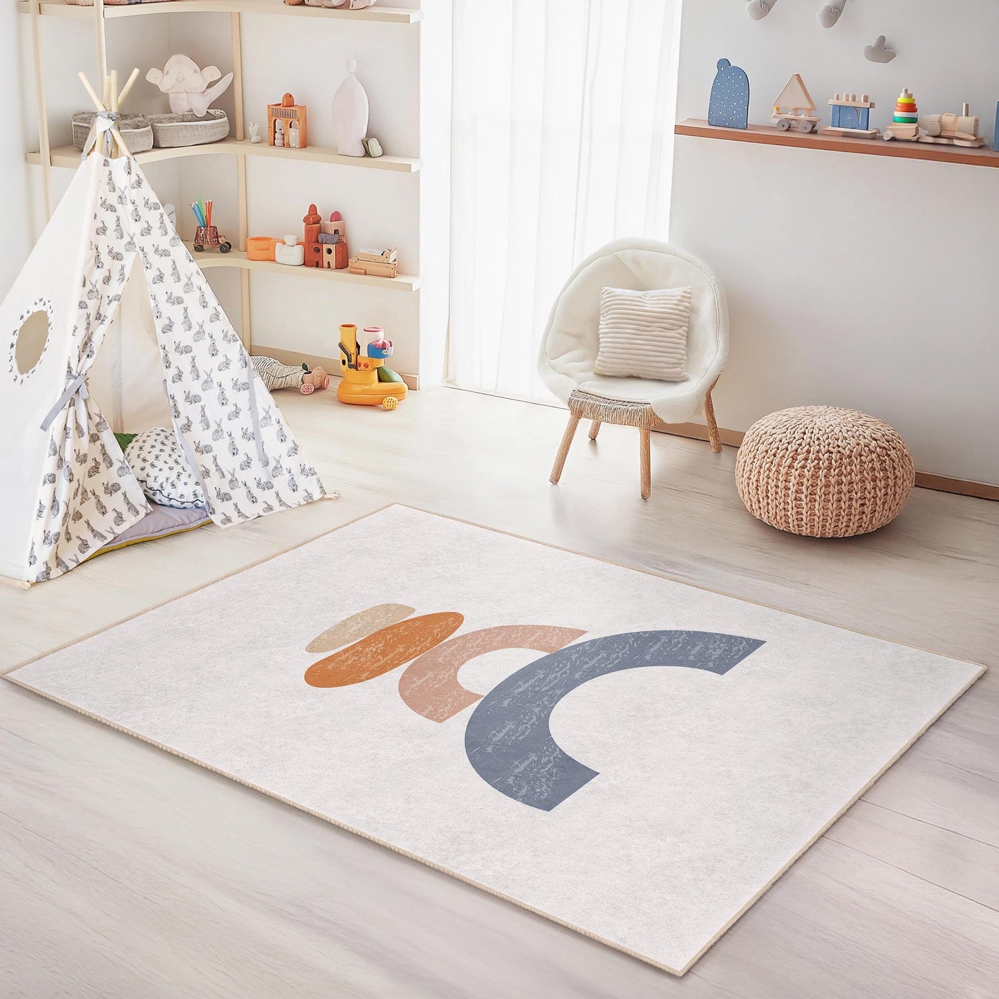 Rechteckiger Kinderteppich mit abstraktem Regenbogenmuster, weicher geometrischer Teppich für Kinderzimmer, Spielzimmer und Babyzimmer