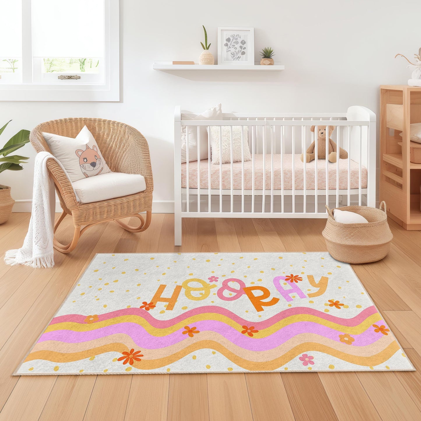 Happy Waves Colorful Kids Rectangle Rug, Playful Nursery Carpet, Joyful Room Decor, Kids Bedroom Mat, Fun Playroom Rug