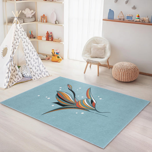 Vibrant Floral Design Area Rug, Colorful Botanical Rectangular Carpet, Kids Room Floor Mat, Playroom Decor, Nursery Rug