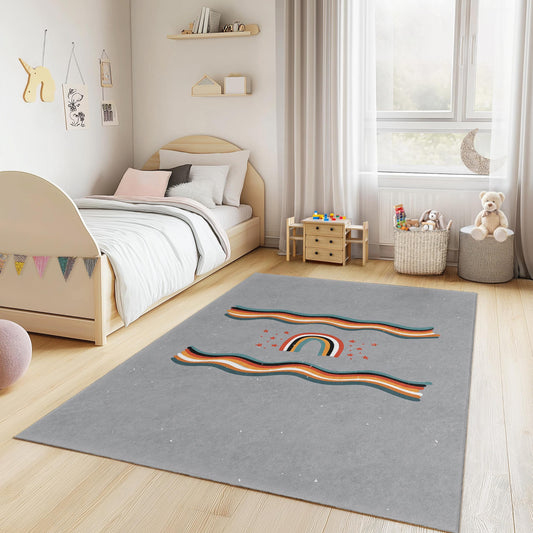 Colorful Rainbow Waves Kids Rug, Rectangular Playroom Carpet, Nursery Decor, Soft Children's Area Rug, Kids Room Floor Mat