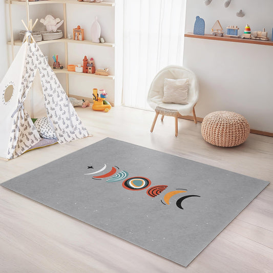 Whimsical Rainbow Pattern Rectangular Kids Rug, Colorful Playroom Carpet, Nursery Decor, Soft Area Rug for Children