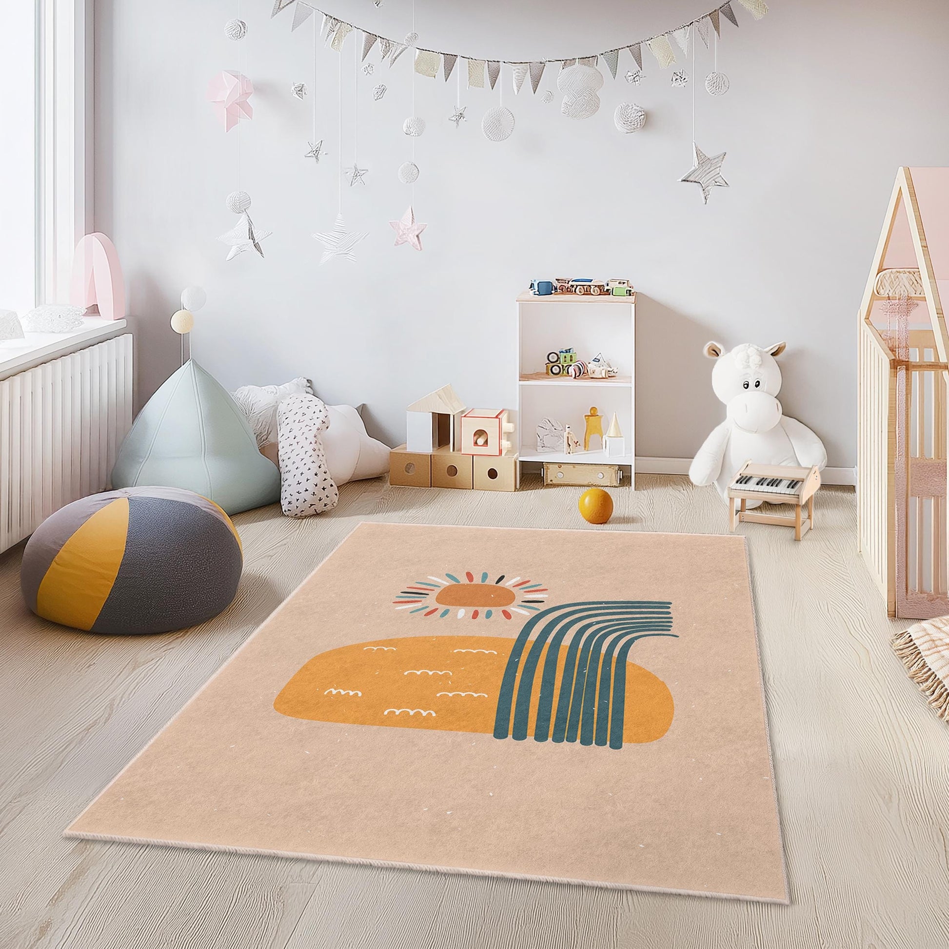 Sunshine Abstract Rectangular Kids Rug, Colorful Kids Room Carpet, Playroom Decor, Nursery Area Rug, Modern Kids Rug