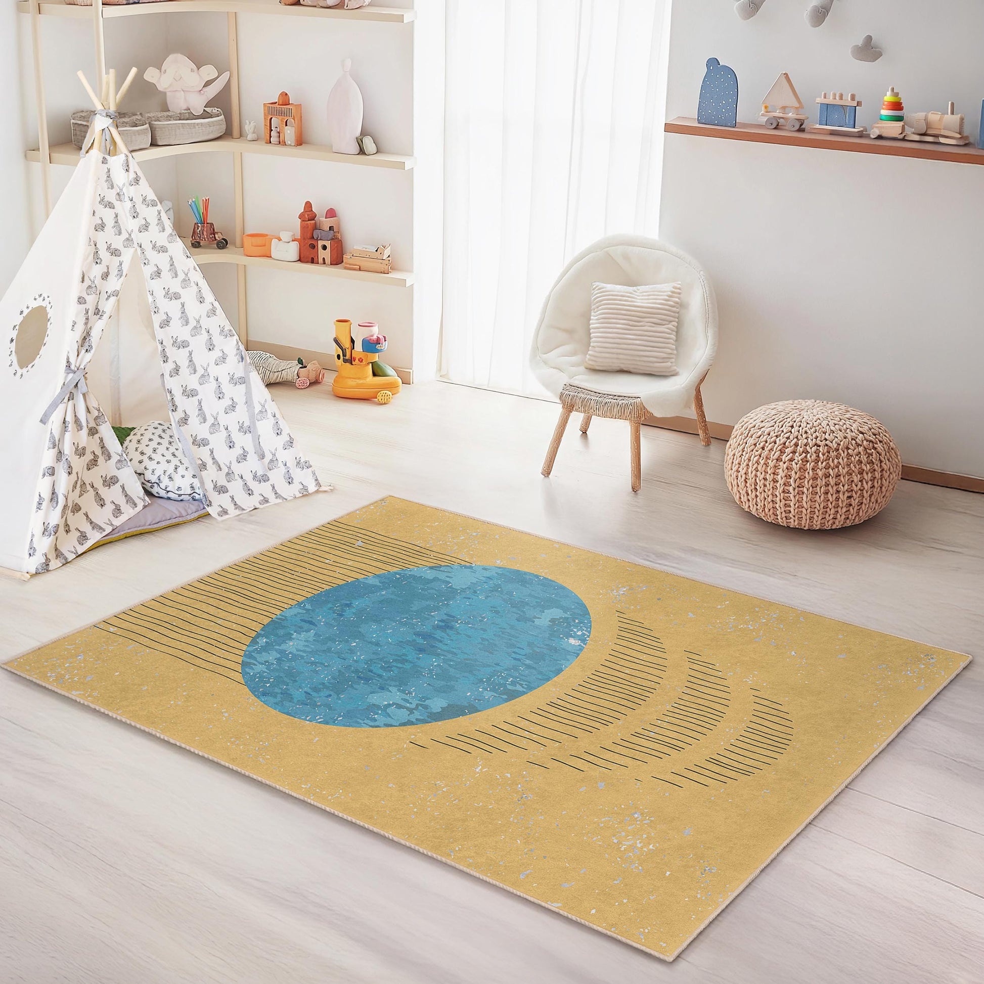 Geometric Pattern Rectangle Kids Rug, Soft Playroom Carpet, Colorful Nursery Rug, Modern Room Decor, Stylish Child's Rug