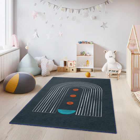 Geometric Rainbow Pattern Kids Rectangle Rug, Modern Nursery Decor, Colorful Playroom Carpet, Stylish Children's Room Rug