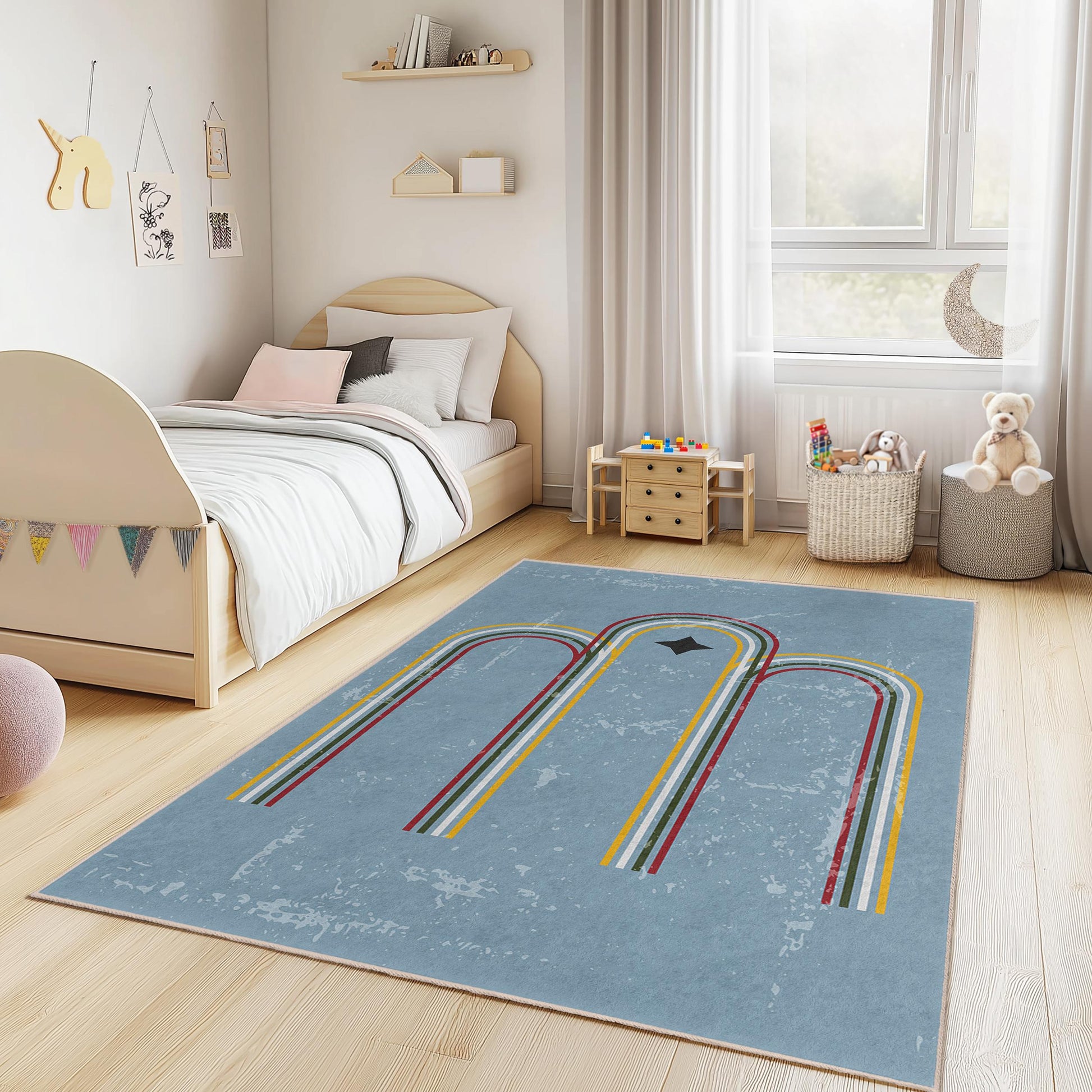 Colorful Arch Design Kids Rectangle Rug, Playroom Carpet, Soft Nursery Rug, Child Room Decor, Fun Geometric Rug