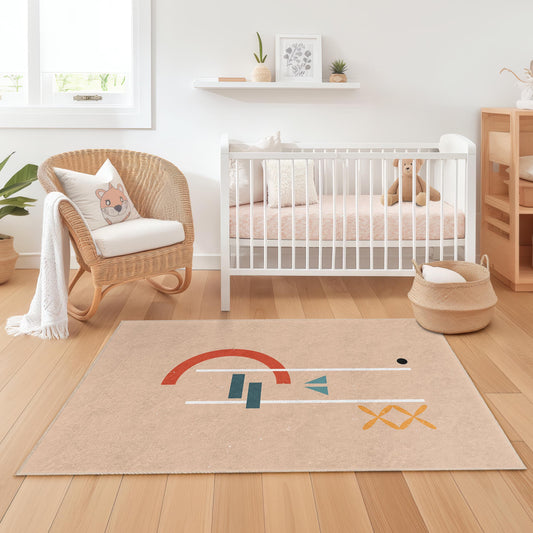 Abstract Geometric Rectangle Rug, Modern Kids Room Carpet, Playful Design for Playroom, Stylish Nursery Decor, Colorful Area Rug