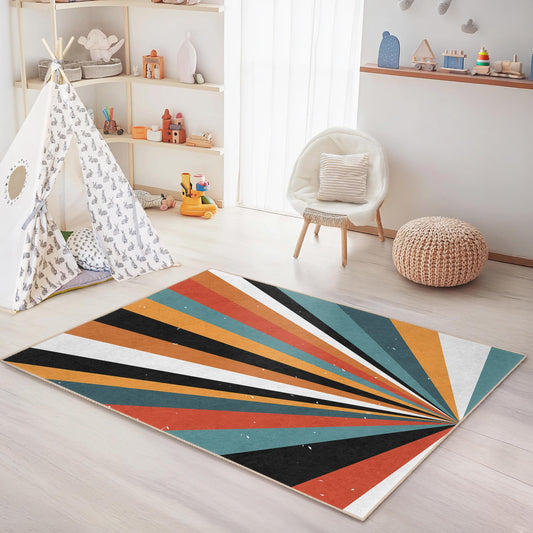 Vibrant Striped Rectangular Kids Room Rug, Colorful Geometric Carpet, Modern Nursery Decor, Playroom Floor Mat, Kids Bedroom Rug