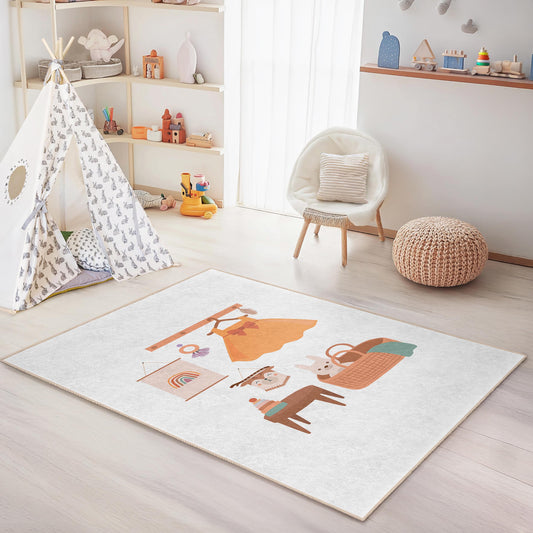 Colorful Rainbow Themed Kids Area Rug, Rectangle Playroom Carpet, Soft Nursery Rug for Children, Kids Room Decor, Childrens Play Mat
