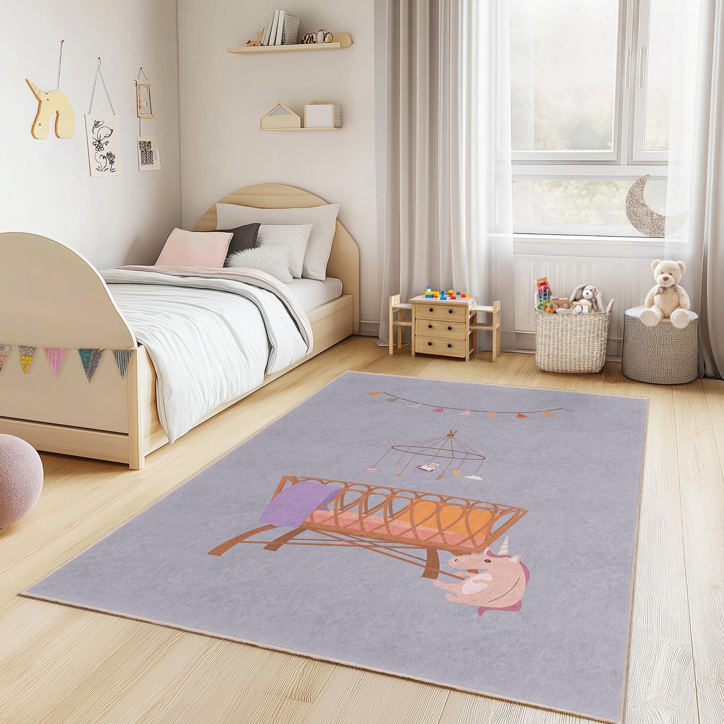 Unicorn Dream Rectangular Kids Rug, Cute Unicorn Nursery Rug, Playroom Decor, Soft Baby Room Carpet, Kids Room Flooring