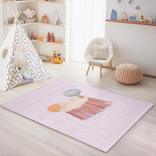 Dreamy Cloud and Balloon Kids Rug, Rectangle Baby Room Carpet, Soft Nursery Decor, Playroom Area Rug, Cute Cloud Rug