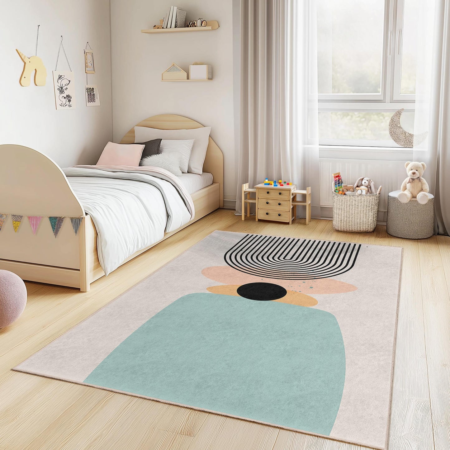 Modern Geometric Rectangular Rug, Abstract Design Area Carpet, Stylish Living Room Rug, Kids Room Decor, Unique Home Accent