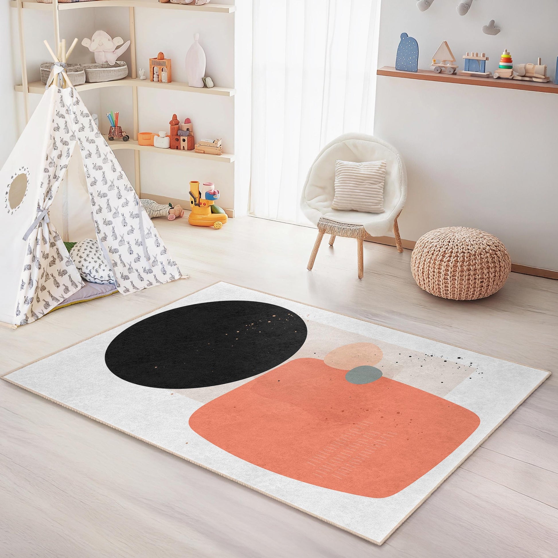 Abstract Geometric Pattern Kids Rectangle Rug, Playroom Decor, Soft Carpet for Children, Modern Nursery Area Rug, Stylish Home Decor