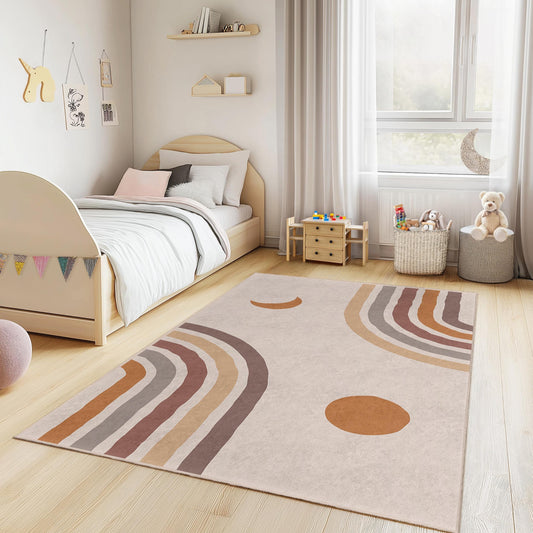 Modern Boho Rainbow Rectangular Kids Rug, Soft Playroom Carpet, Nursery Decor, Colorful Geometric Rug for Children