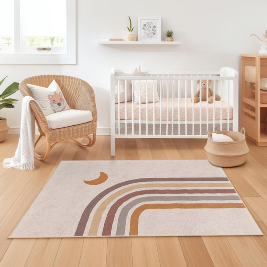 Rainbow Stripes Kids Rectangle Rug, Colorful Playroom Carpet, Soft Nursery Area Rug, Modern Kids Decor, Baby Room Rug