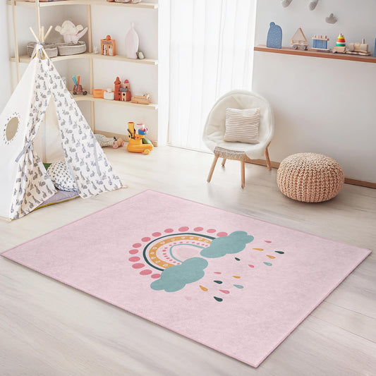 Rainbow and Clouds Kids Room Carpet, Colorful Rainbow Rug, Playroom Decor, Cute Kids Rug, Nursery Area Rug, Childrens Room Mat