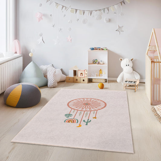 Dream Catcher Design Rectangular Kids Rug, Cute Nursery Carpet, Boho Playroom Decor, Soft Child's Rug for Bedroom