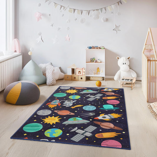 Space Adventure Kids Rug: Personalized Playroom Carpet
