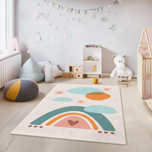Rainbow Dreamy Play Rug, Colorful Kids Rectangle Rug, Soft Nursery Carpet, Playroom Decor, Kid's Room Essentials, Fun Kids Rug