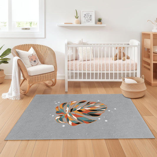 Colorful Monstera Leaf Area Rug, Tropical Leaf Design Rug, Modern Rectangular Carpet for Kids Room, Nursery Decor, Playroom Rug