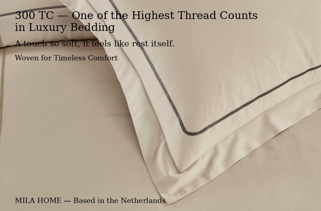 Hotel Collection – Line Edition | Luxuriöses beiges Bettwäscheset mit Doppelstickerei – 300 Fäden pro Zoll, Premium-Baumwolle – 6-teiliges Bettbezugset